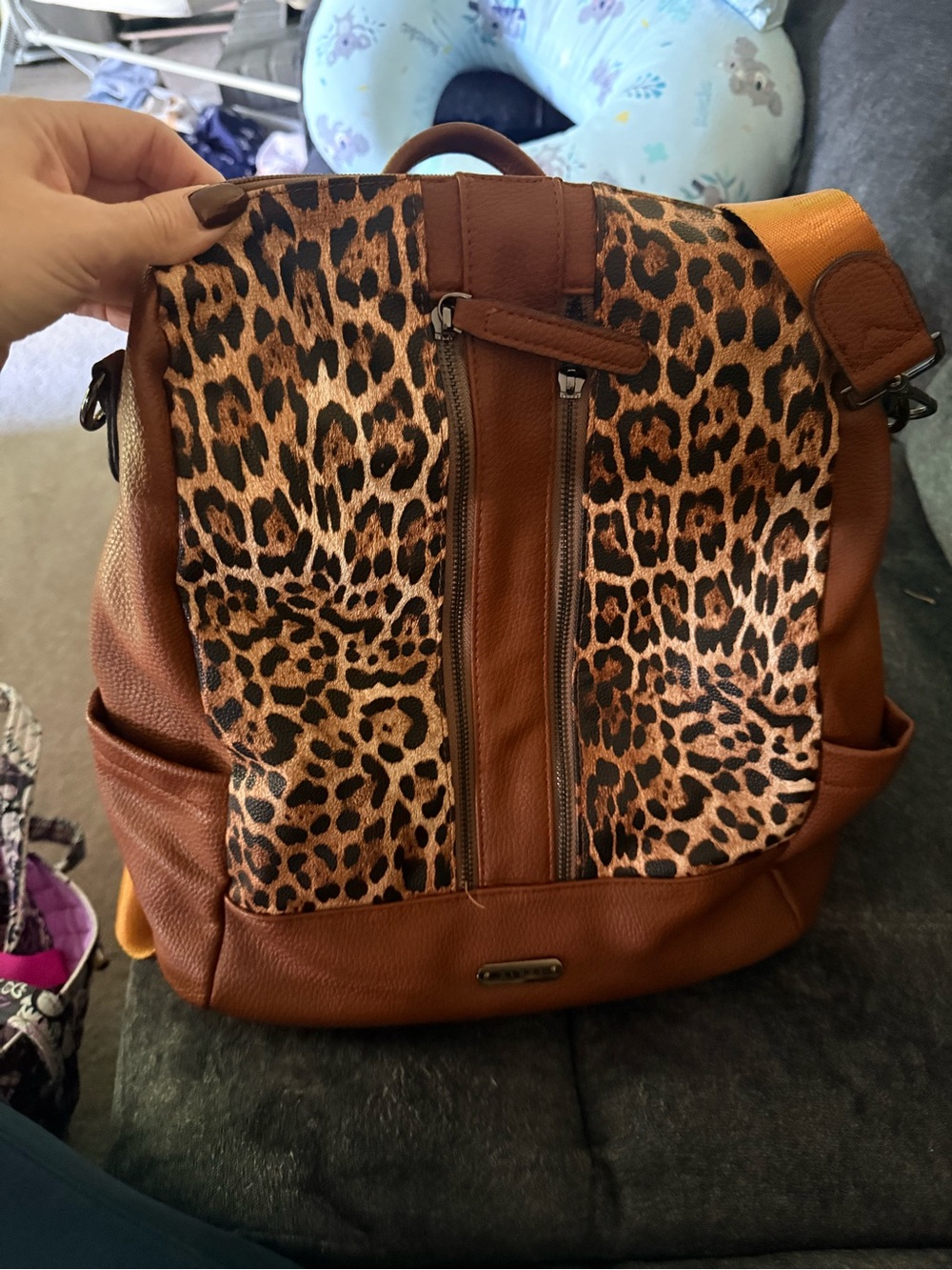 Amazon Brown Leopard Print Faux Leather Backpack